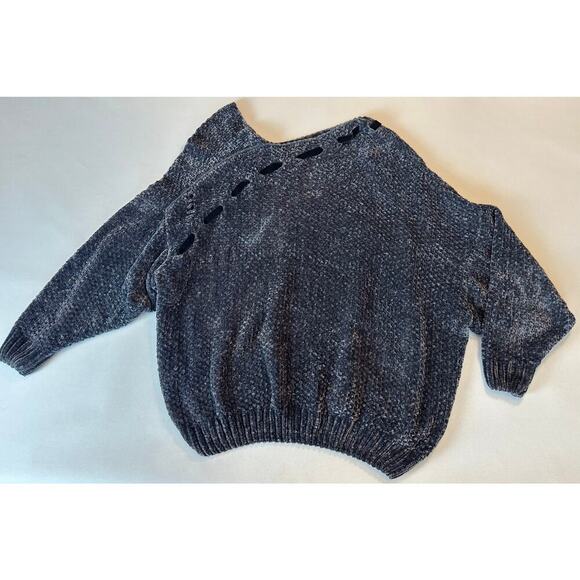 POL Women's Small Asymmetrical Large Chunky Knit Sweater Velvet Blue Gray - Picture 7 of 12